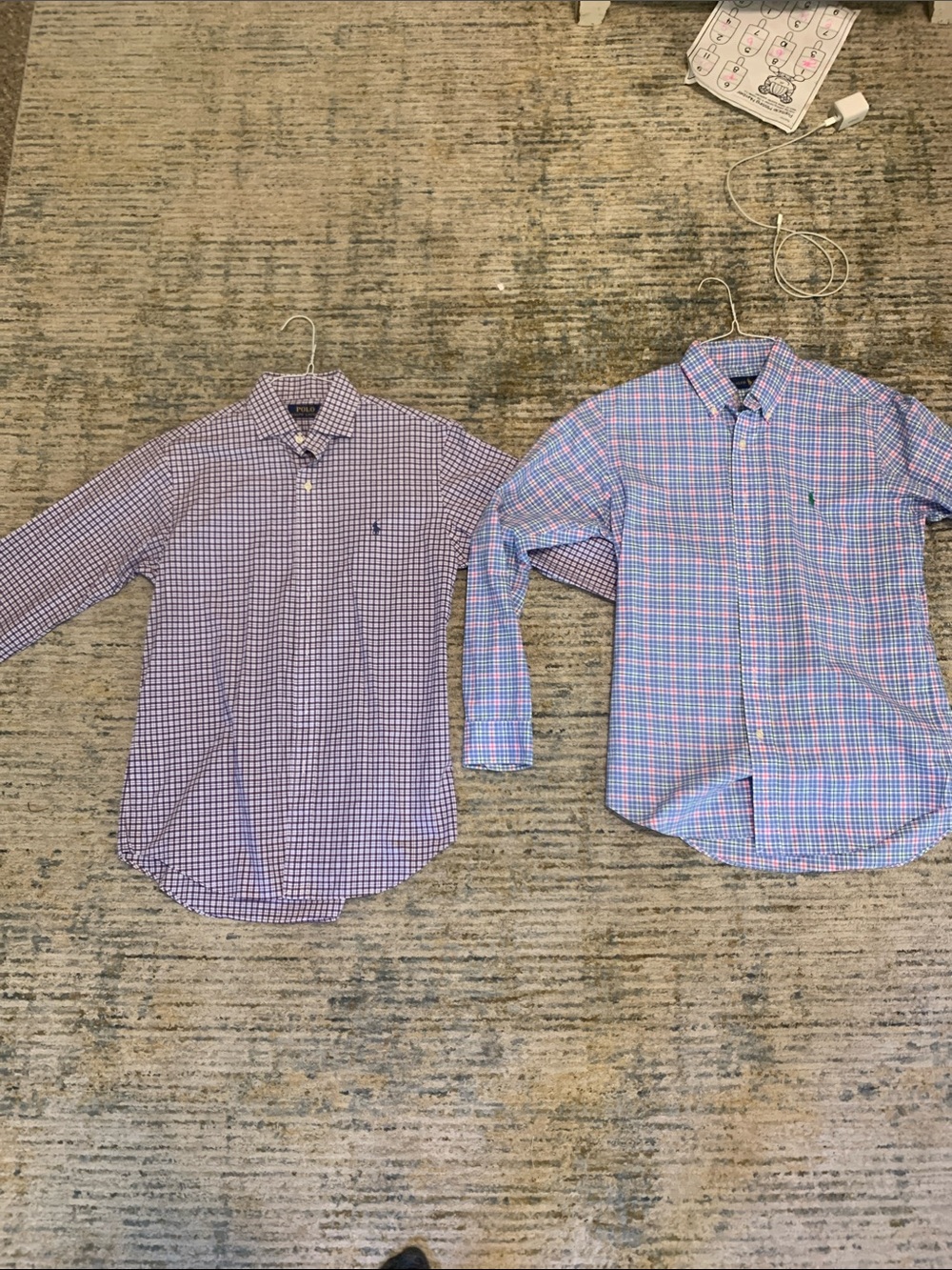 Lot of 2 Ralph Lauren Men’s Purple & Multicolor Plaid Button-Down Shirts, Size S